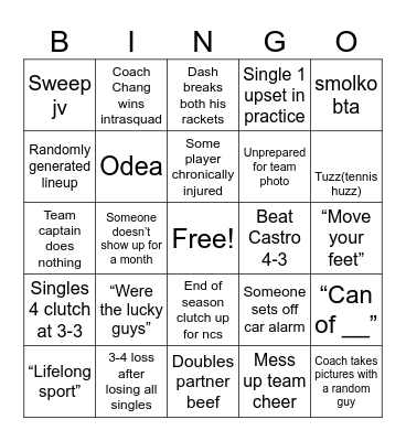 BHS Tennis Bingo Card