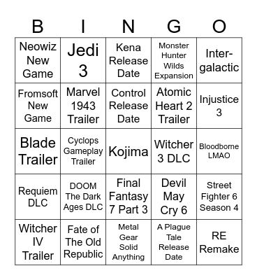 Summer Game Fest Hopium Bingo Card