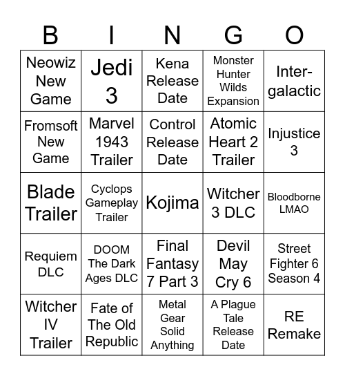 Summer Game Fest Hopium Bingo Card