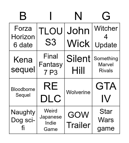 Untitled Bingo Card