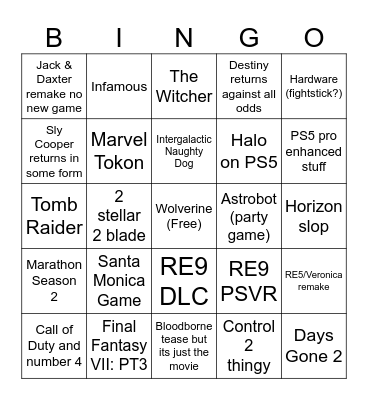 Sony Aint Got No Games Bingo 2026 Bingo Card