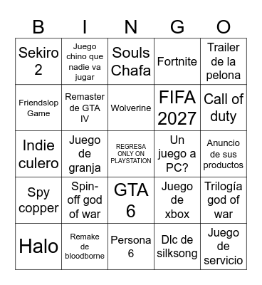 State Of Play Bingo Card