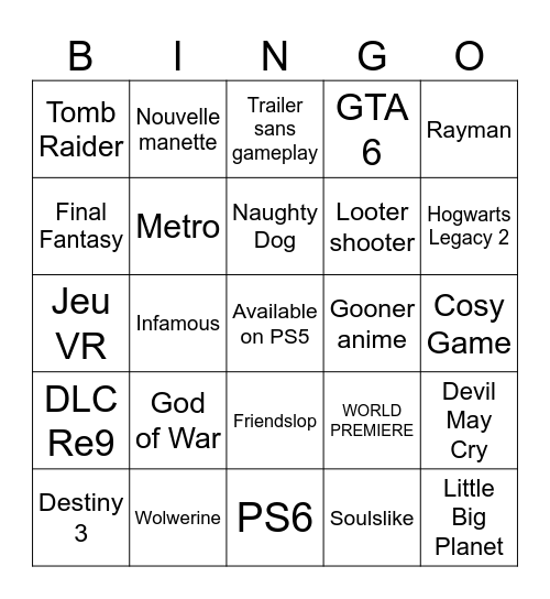 State of Play Bingo Card