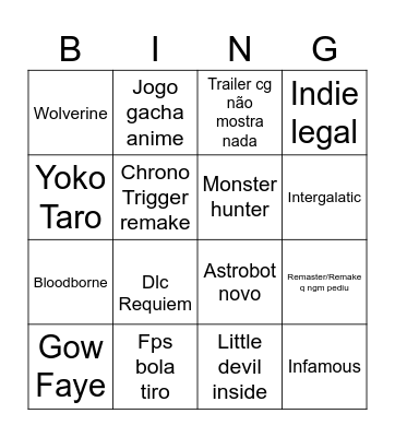 Sony State of Play Bingo Card