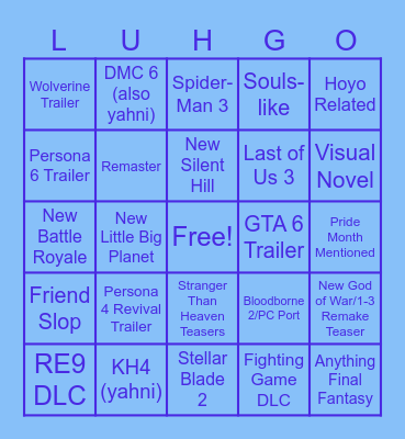 State of Play Bingo Card