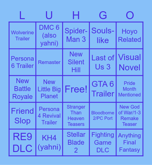 State of Play Bingo Card