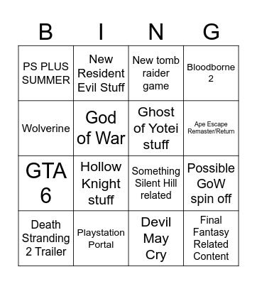 state of play bingo Card