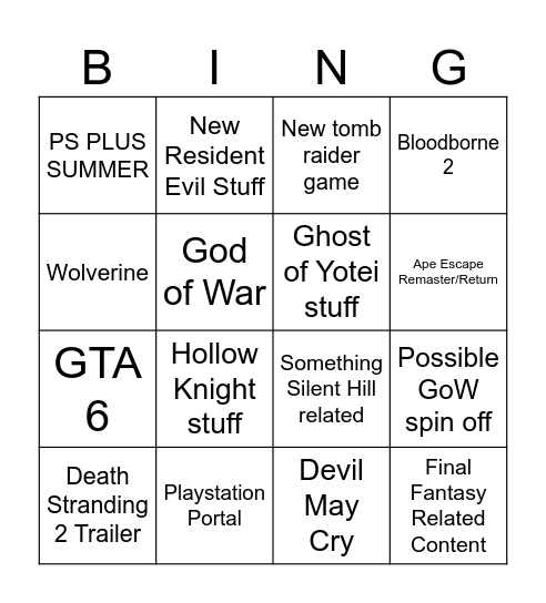 state of play bingo Card