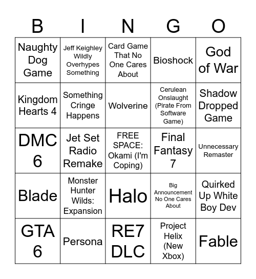 Summer Games Fest Week Bingo Card