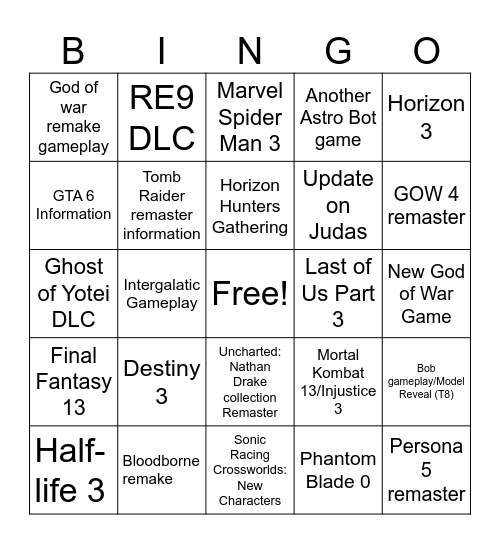 State of Play but I can’t play Bingo Card