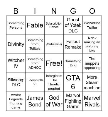 Games Bingo Card