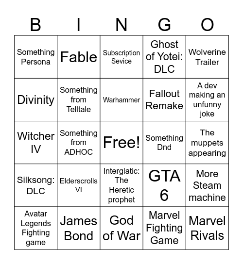 Games Bingo Card