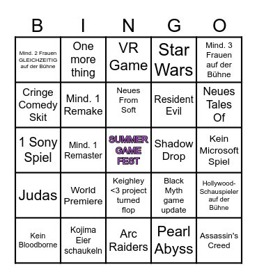Summer Game Fest Bingo Card