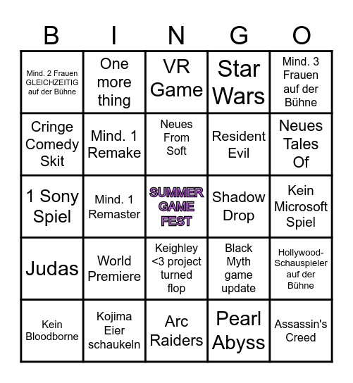 Summer Game Fest Bingo Card