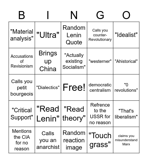 Debating a marxist leninist bingo Card