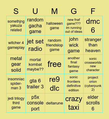 summer game fest bingo Card