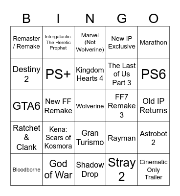 State Of Play Bingo! Bingo Card