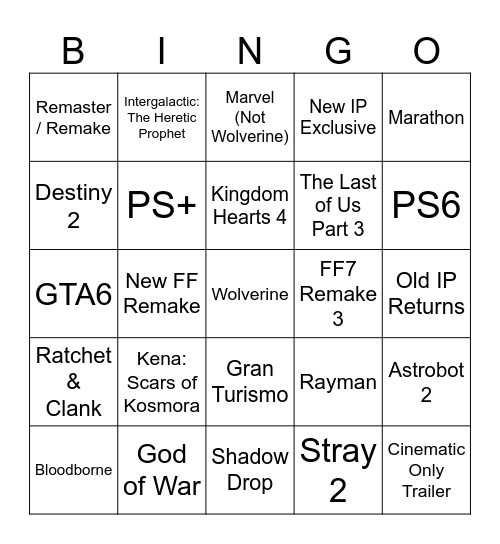 State Of Play Bingo! Bingo Card