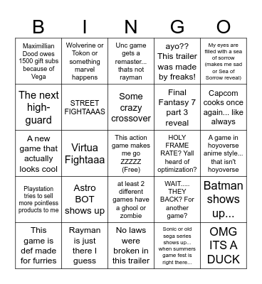State of Play Bingo Card