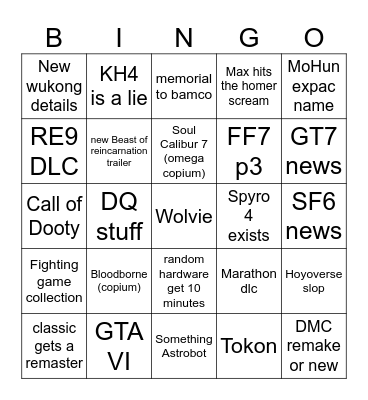 PlayStation SoP Bingo Card