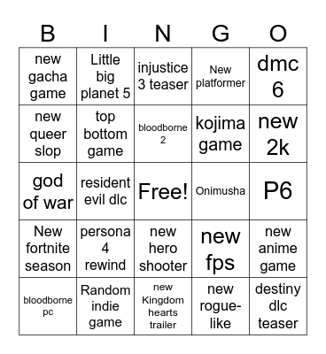 State of play 2026 Bingo Card