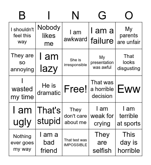 Judgmental Bingo Card