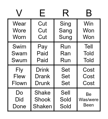 Irregular Verbs Bingo Card