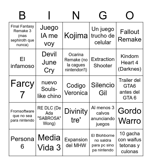 Summer Games Fest 2026 Bingo Card