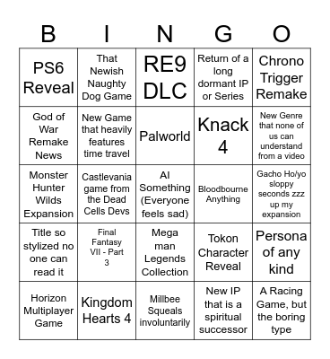 State of Play Bingo Card
