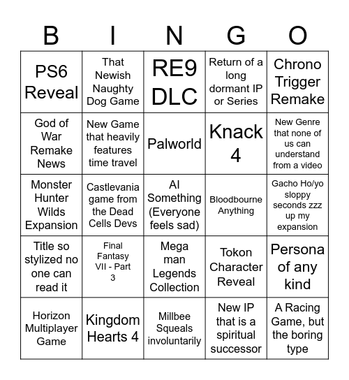 State of Play Bingo Card