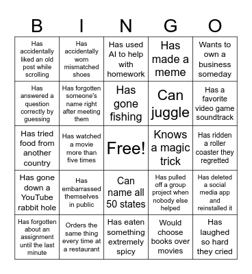 Summer Camp 2026 Bingo Card