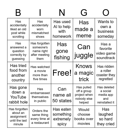 Summer Camp 2026 Bingo Card