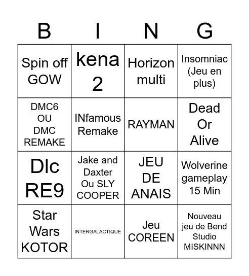 Untitled Bingo Card