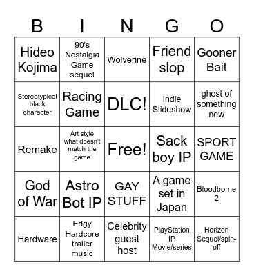 State of Play 2026 Bingo Card