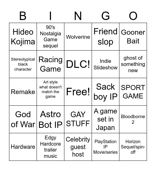 State of Play 2026 Bingo Card