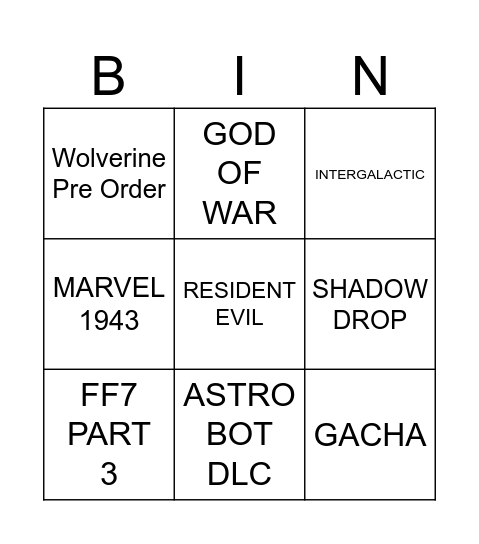 STATE OF PLAY Bingo Card