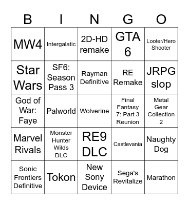 Sony Country of Play! Bingo Card