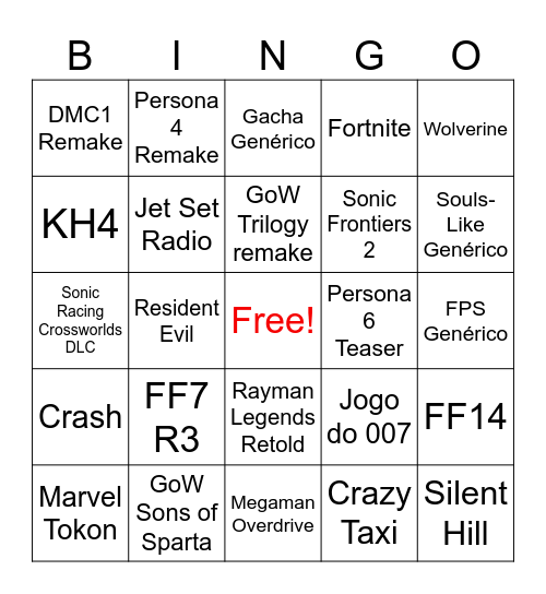 State of Play / Summer Game Fest Bingo Card