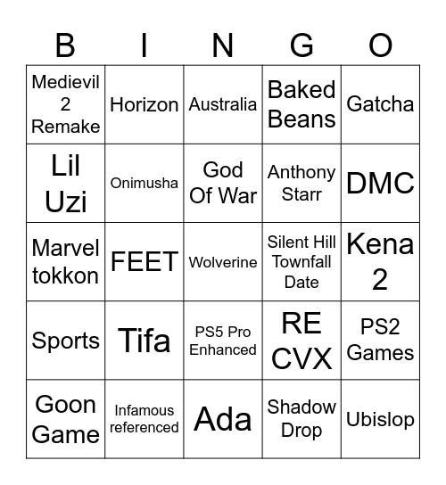 State of Play Bingo Card