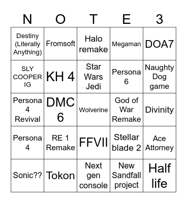 All showcase bingo Card