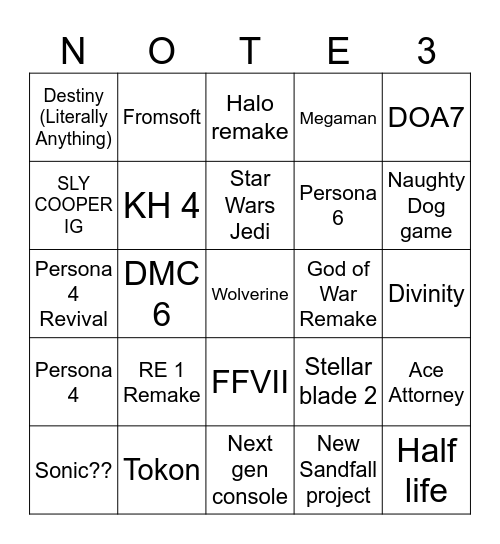 All showcase bingo Card