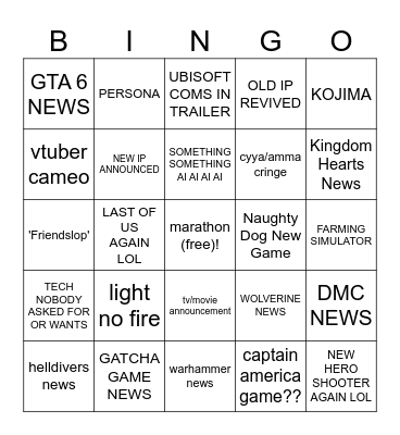 State Of Play 2026 JUNE Bingo Card