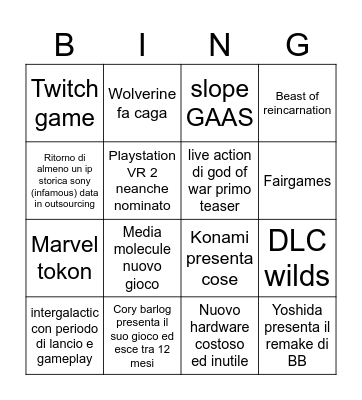 State of play Bingo Card
