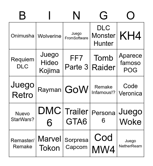 State of play Sandy Bingo Card