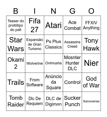 Sony State of Play Bingo Card