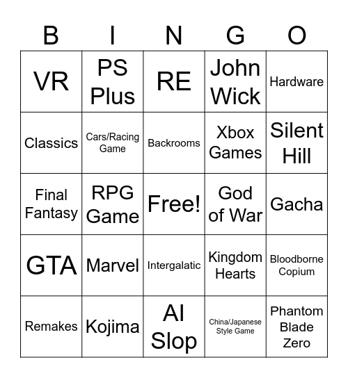 State of Play Bingo Card
