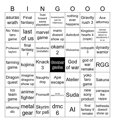 State of play copelist Bingo Card
