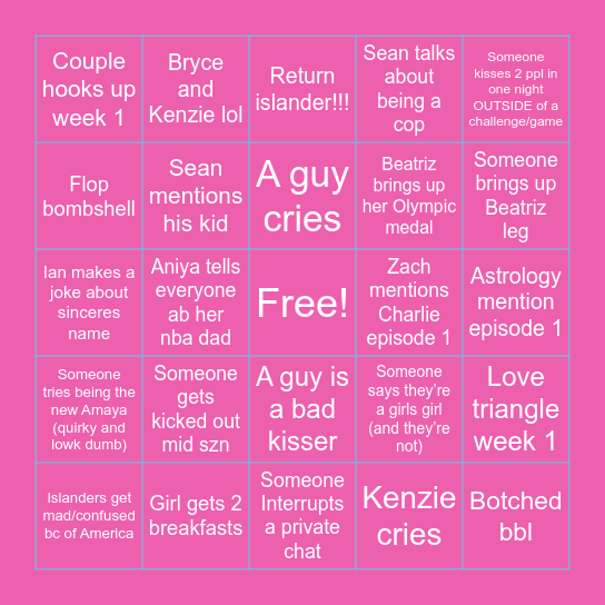 LOVE ISLAND SEASON 8 <333 Bingo Card