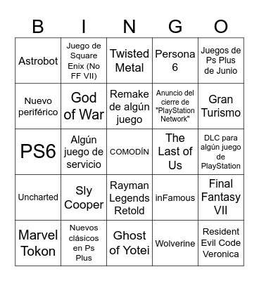 State of Play 2026 Bingo Card