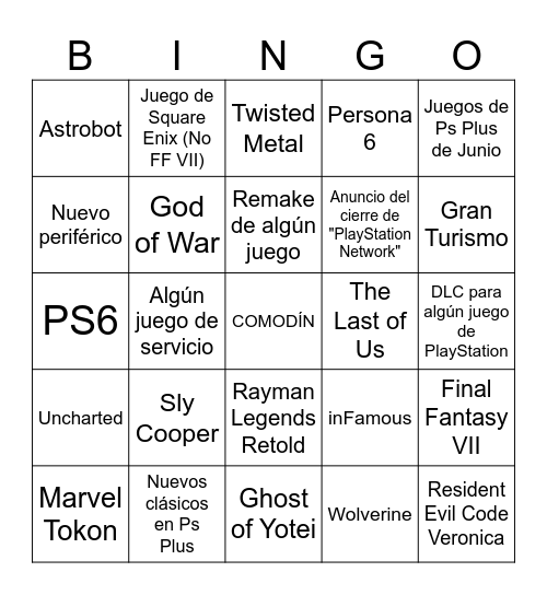 State of Play 2026 Bingo Card